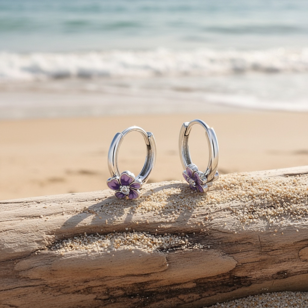 Women's Elegant Morning Glory Floral Hoop Earrings, Delicate Design